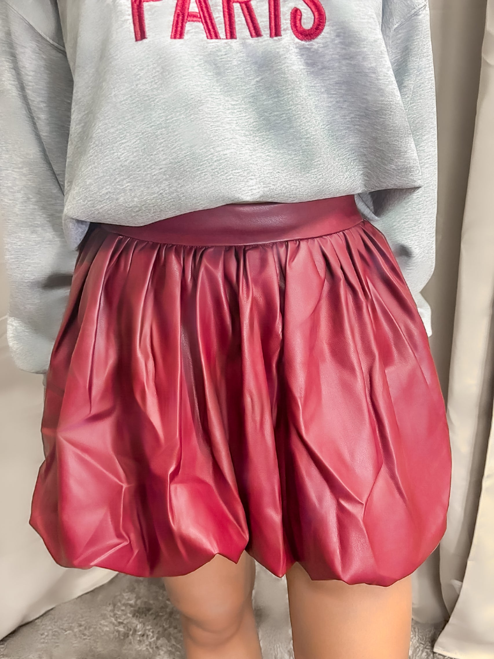 Elegant Bordeaux PU Skirt with a sleek faux leather finish