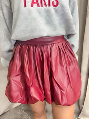 Elegant Bordeaux PU Skirt with a sleek faux leather finish