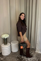 Beige Suedine Short